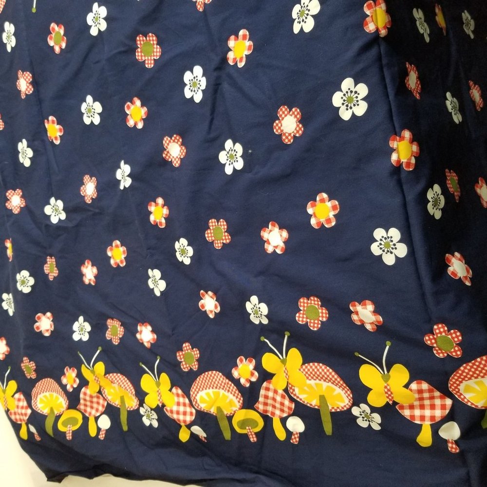 Vintage Mushroom Floral Flower Fabric Cloth Navy Yellow By the Yard 45 Inch Wide - Picture 5 of 8